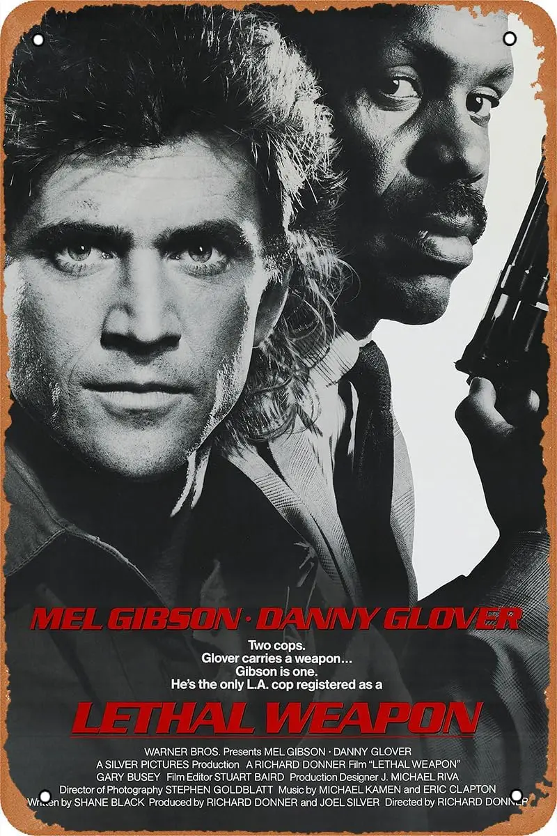 سلاح قاتل (1987) ملصق الفيلم خمر تين تسجيل علامة معدنية الرجعية للمقهى بار مكتب ديكور جدران المنزل هدية 12X8 بوصة