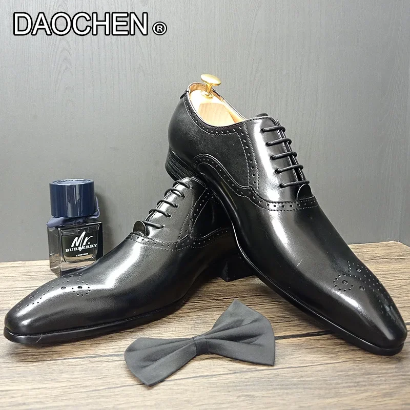 MEN OXFORD SHOES WHITE BLACK BROGUE LUXURY LACE UP DRESS MAN OFFICE BUSINESS WEDDING SHOES GENUINE LEATHER SHOES FRO MEN