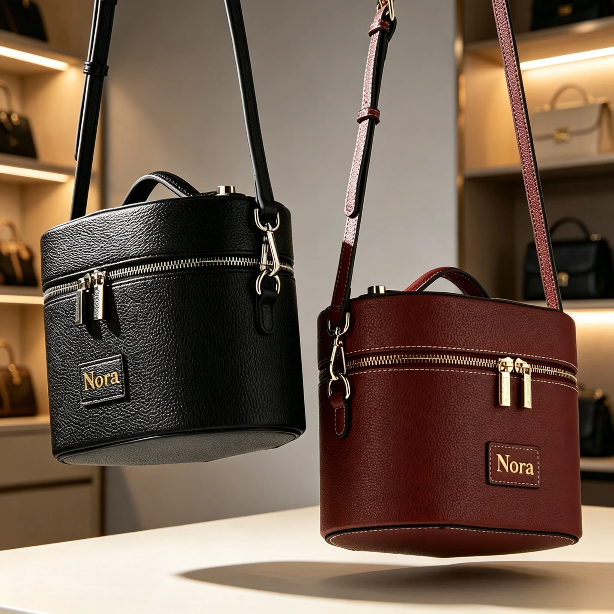 Customized Name PU Leather Cosmetic Bag: Simple, Portable, Crossbody, Hand‑Carry, Large Capacity Gift‑Ready for Travel