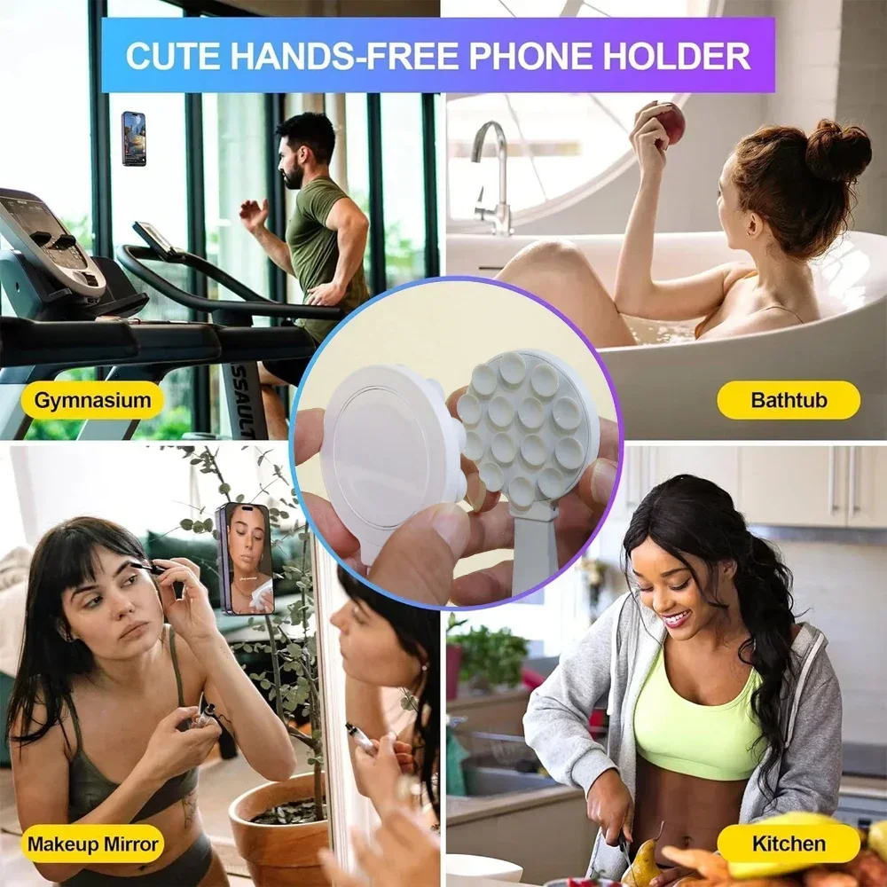 Multi Functional Magnetic Phone Holder with Silicone Suction Cup Portable Handheld Person Stand For Magsafe iPhone 16-12 Mount