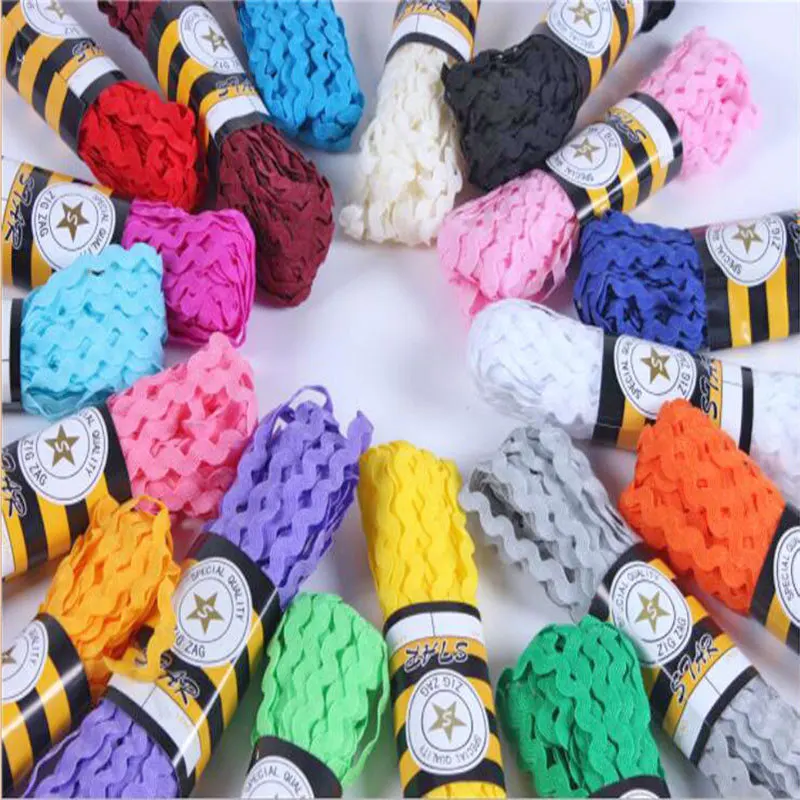 15Yards Colorful Wave Bending Fringe Trim Ribbons 5mm Rick Rack Sewing Ribbons for DIY Clothes Gift Wrapping Home Wedding Decor