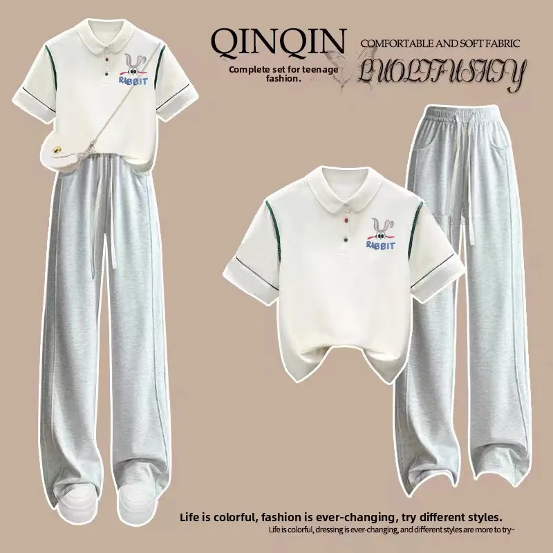 

Summer Sporty Short Sleeve Shirt Set for Girls Sweet And Salty Style Teenage Two Piece Cotton Casual Wear from China