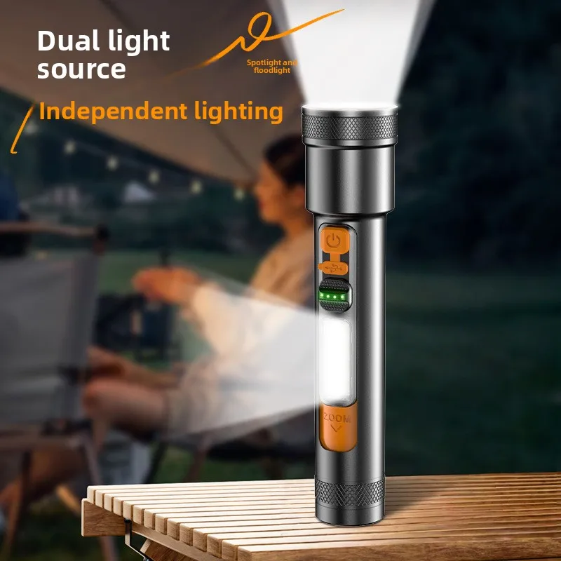 Aluminum Alloy White Laser Flashlight Dual Light COB Side Light Telescopic Zoom Multi-function Torch