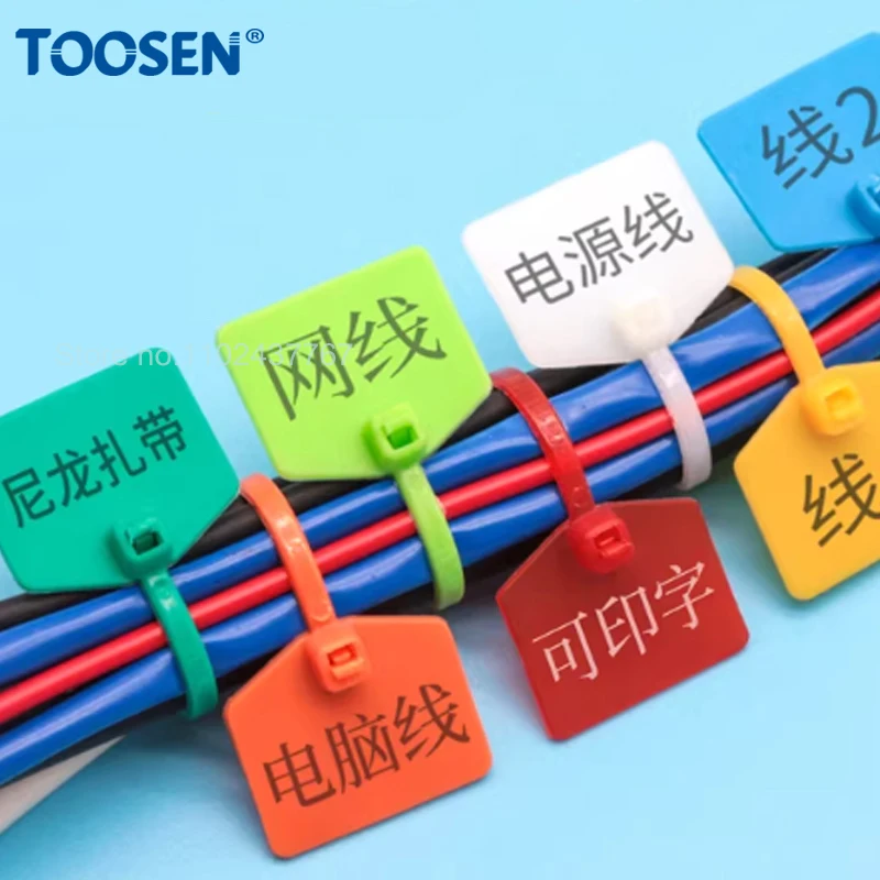 Black/Blue/Green/Red/White/Yellow Cable Labels Tags Nylon Cable Tie Plastic Loop Self-locking Zip Tie Wiring Harness Tape