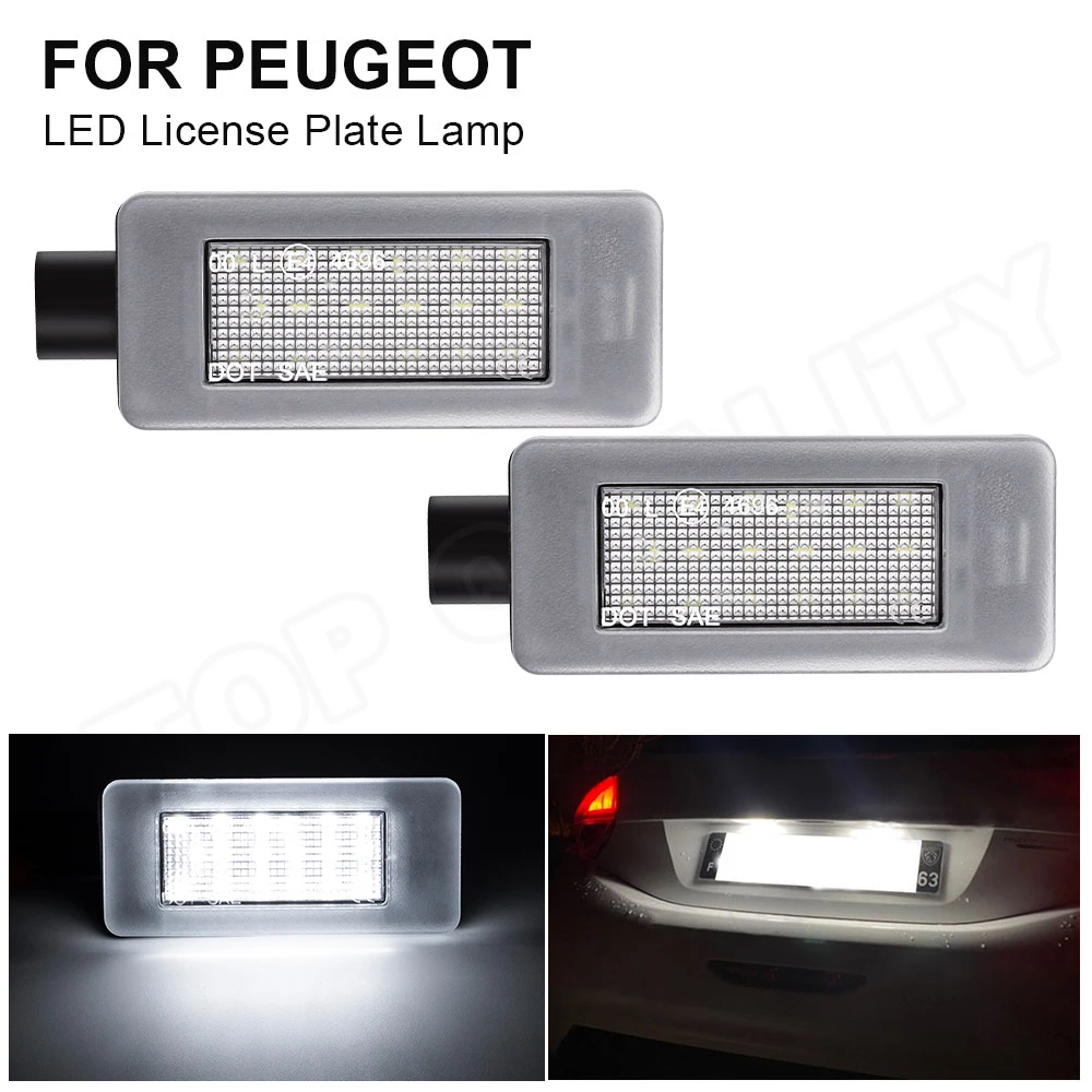 2PCS For Peugeot 207 CC 208 308 3008 LED License Plate Lights For Citroen C3 C4 C5 LED Rear Number Plate Lamps Canbus No Error