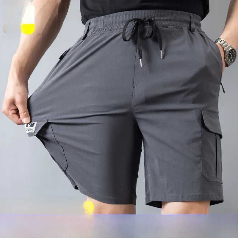 

High Elastic Casual Men's Shorts Summer Thin Loose Breathable Workwear Pants mid Waist Straight Leg Basic Color for Men