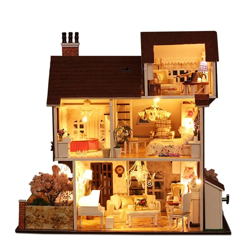 

DIY Wooden Doll House Kits Miniature With Furniture Flower Town Loft Casa Villa Dollhouse Toys For Grown-up Girls Christmas Gift