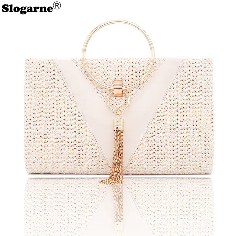 Fashion Women Summer Simple Flap Handbag Ladies Metal Handle Evening Bags New Tassel Design Shoulder Bag Chain Crossboday Bags