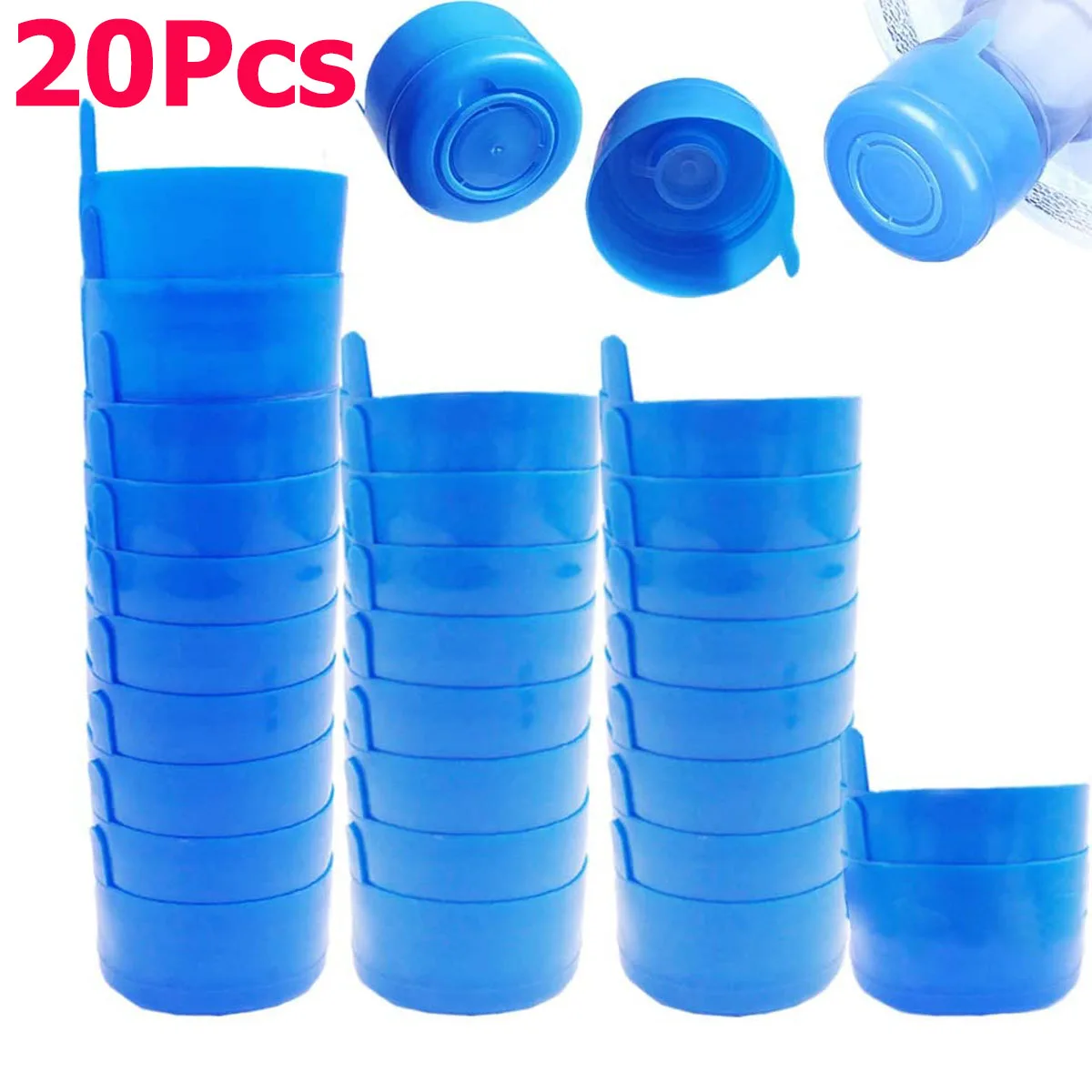 20Pc 55mm Water Bottle Snap Cap Cover Reusable Water Jug Cap Cover Replacement 3-5 Gallon Non-Spill Anti Splash Peel Lid Stopper