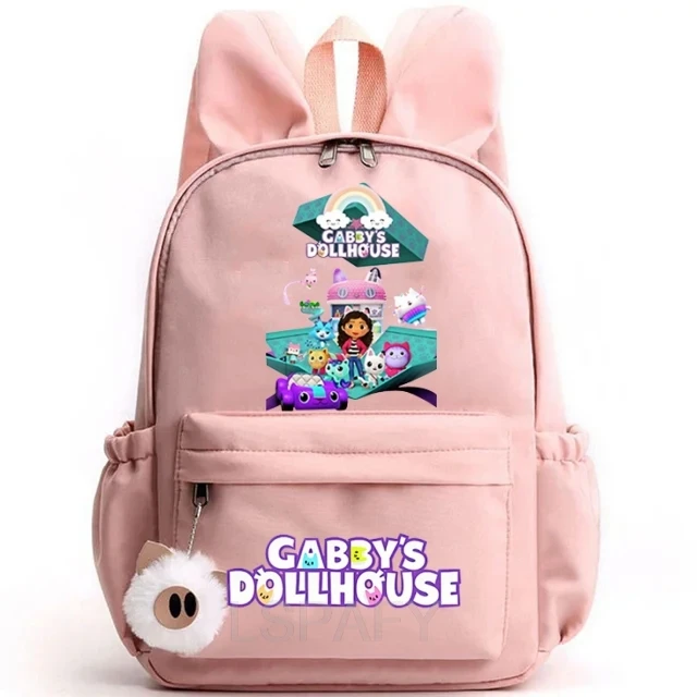 Mochila de casa de muñecas Gabby para niña, niño, estudiante, adolescente, mochilas escolares informales, mochilas de viaje con Orejas de conejo