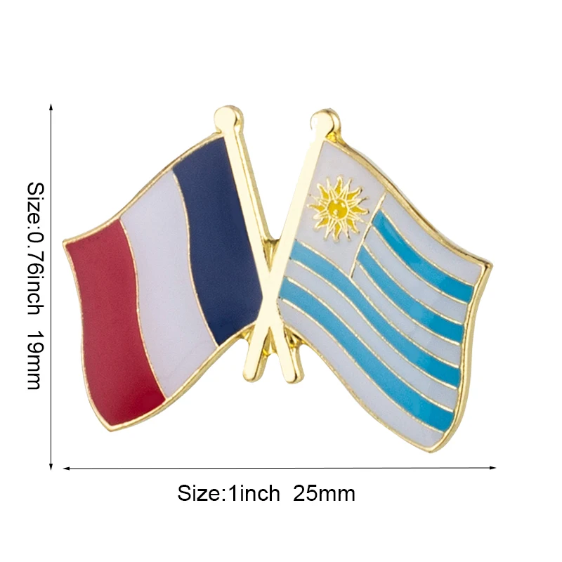 Pin de Solapa Metálico con Bandera de la Amistad entre Francia y Uruguay