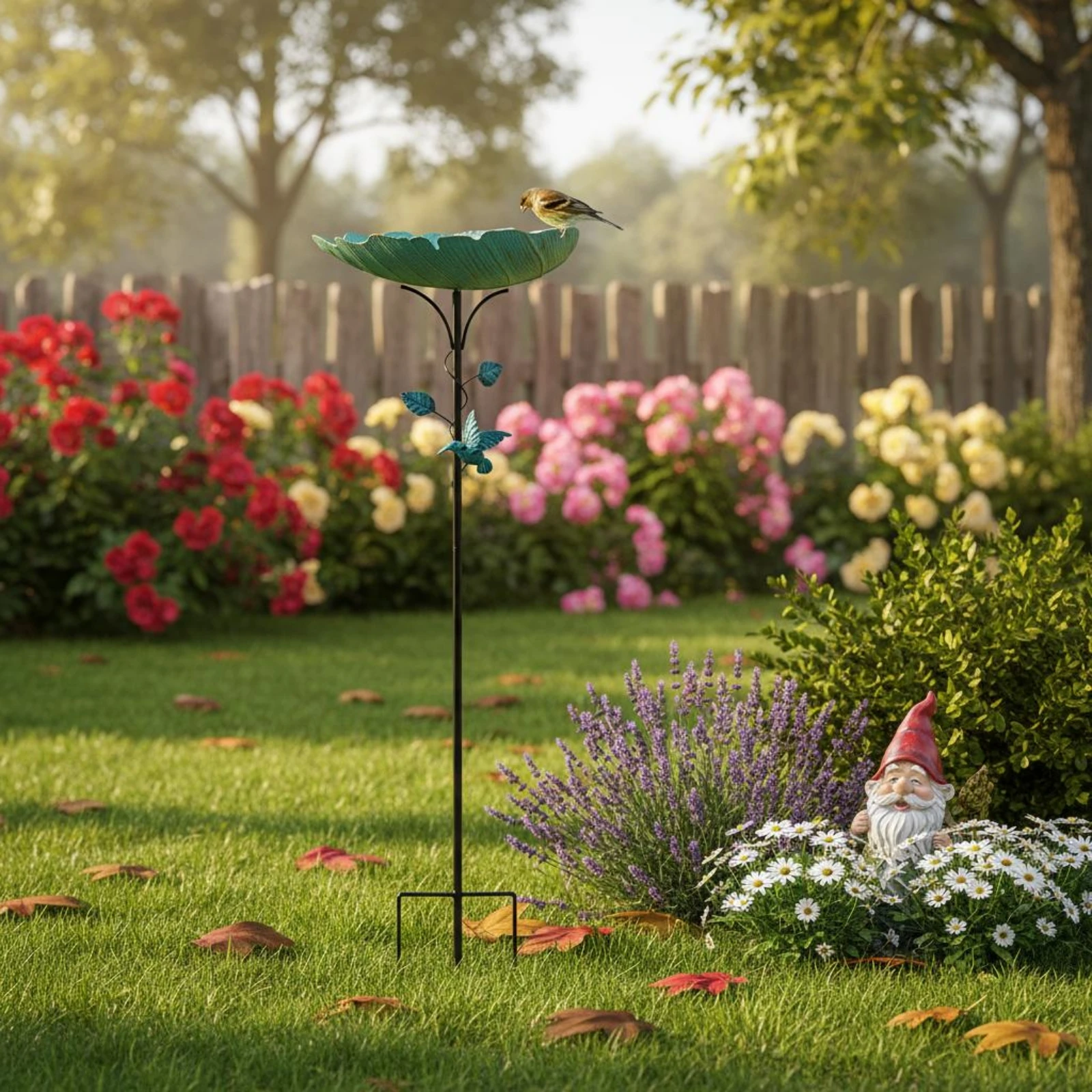 Bird Bath Stake Iron Metal Bird Bath Stake Garden Ornament Plant-Inspired Outdoor Decor Slender Pole view 5