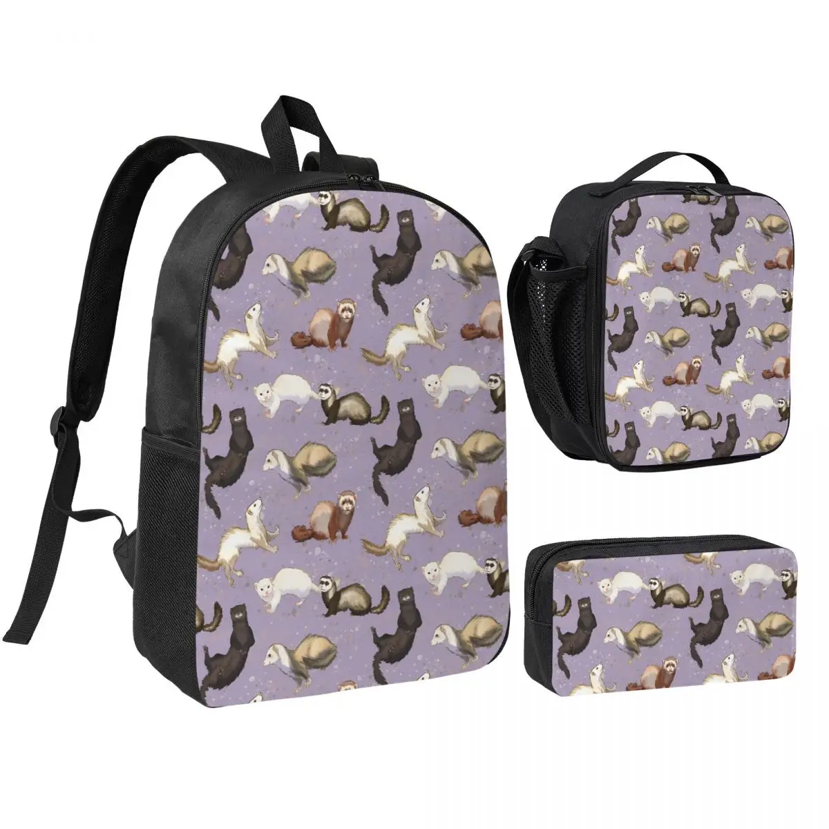 

Playful Ferrets Backpack Boys Girls BookBag School Bag Shoulder Bags 3ps Insulated Lunch Bag Pencil Case