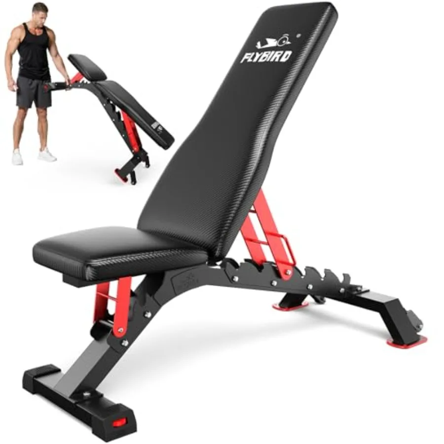 Commercial-grade adjustable weight bench for home gym use steel construction black 1300LBS ccity 34'' extra-long backrest flat/