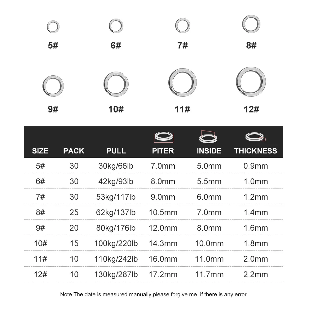 Noeby Split Ring Stainless Steel Fishing Double Oval Solid Ring Accessories for Fishing Hook Snap Lure Swivel Connector Ring