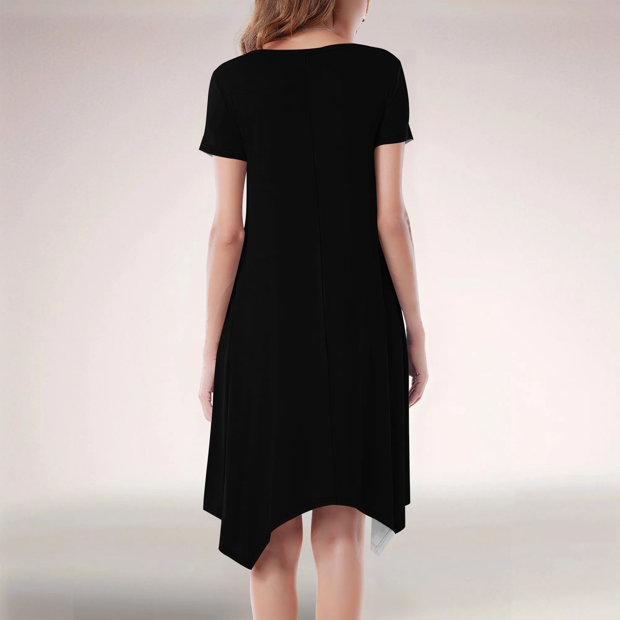 Women Casual Loose Soft Crewneck Short Sleeve Pockets Swing T-Shirt Dress