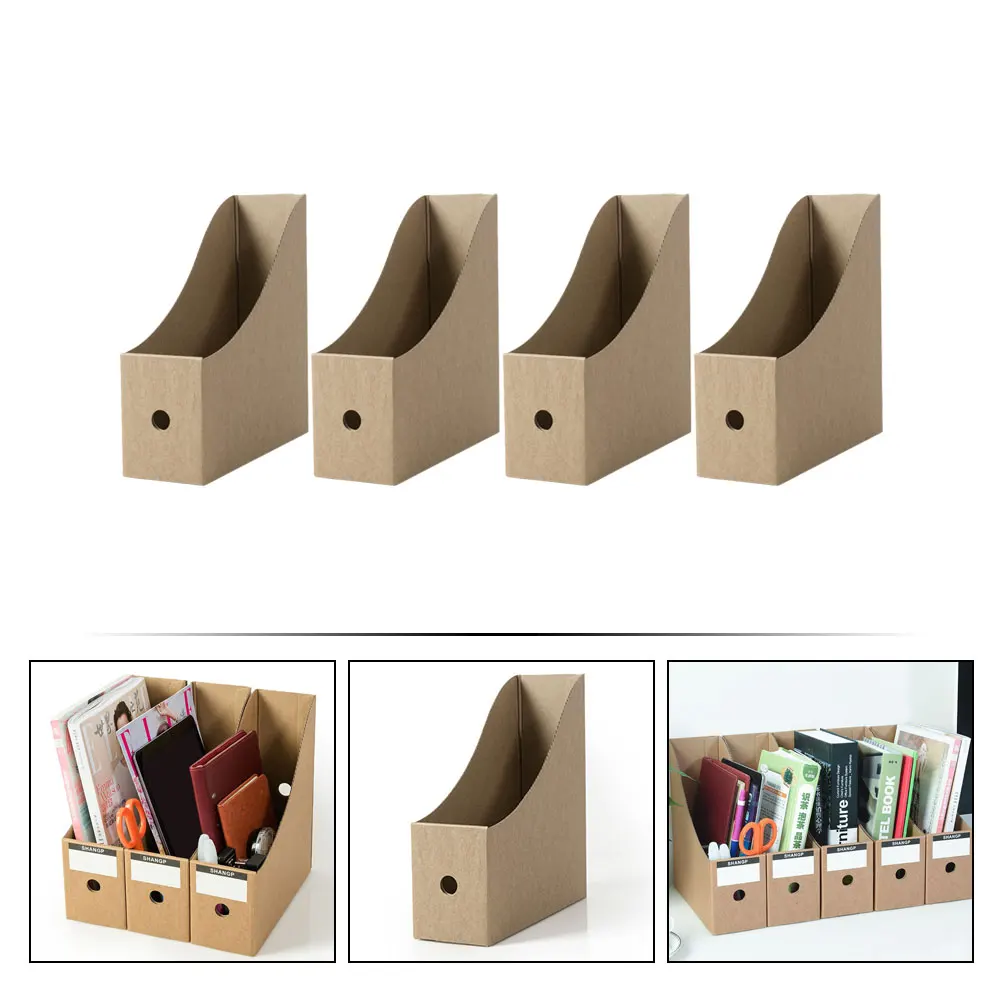 

4 Pcs Desk File Storage Box Office Organiser Boxes Bookcase Desktop Organizer Brown Paper Child