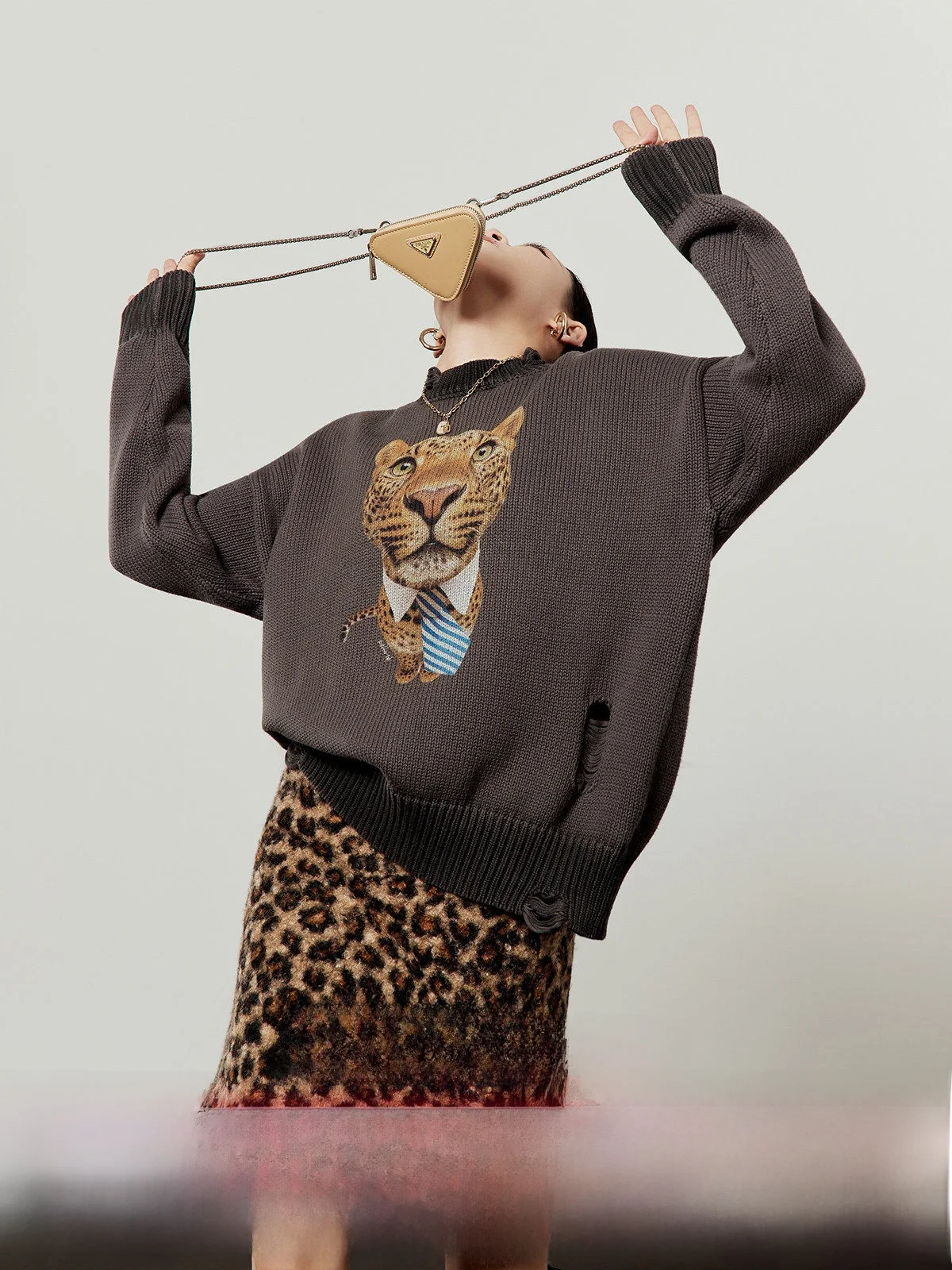 

ay Knitted Sweater Women's Casual Sle Winter New Print Hole Casual Sweater Loose Fit Long Sve Stripe Pattern