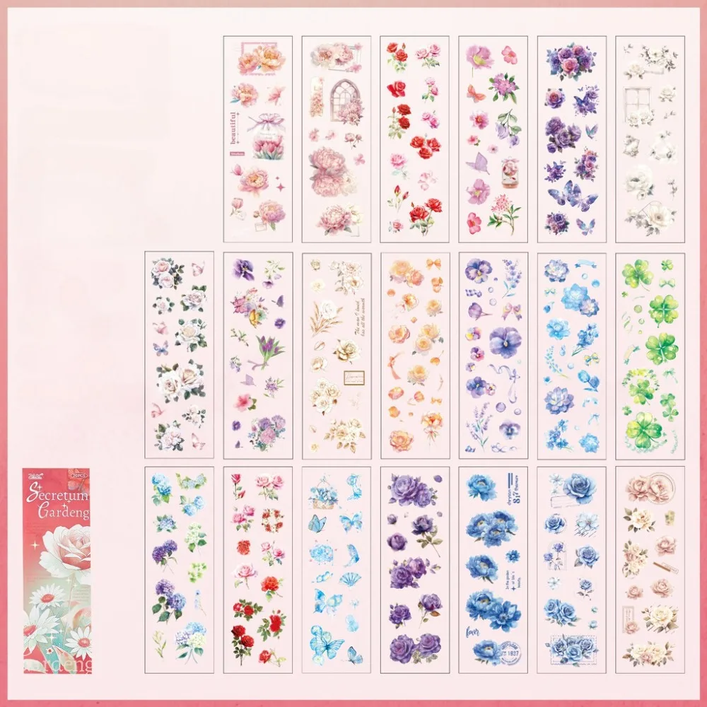 20 Sheets Flowers Scrapbook Stickers Transparent Flower Design Junk Journal Stickers PET Material Removable