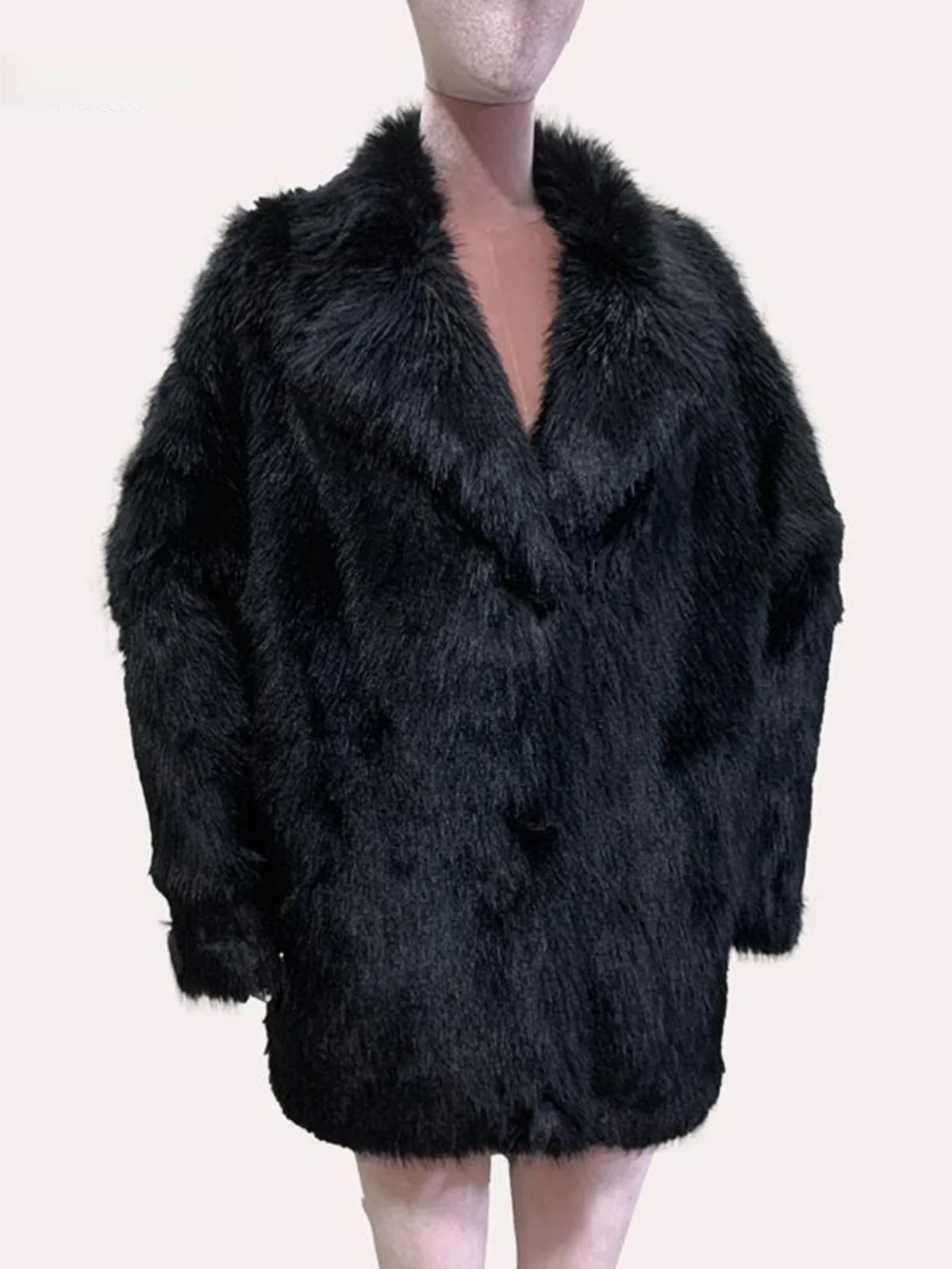 Nerazzurri Women's Black Fur Coat 2024 New Eco-friendly Toscana Fur Integrated Outerwear Korean Style Commute Wind Long Sleeve