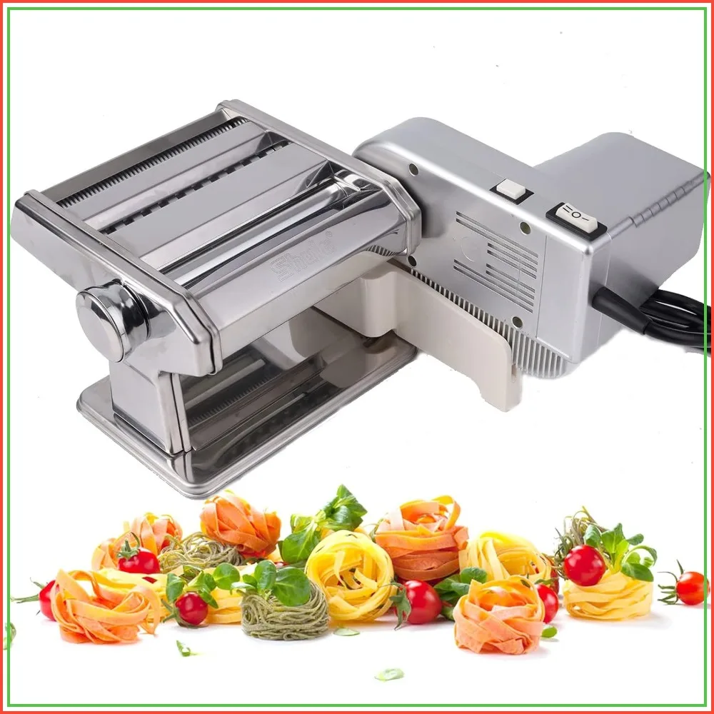 Electric Pasta Maker Machine with Motor, Stainless Steel Pasta Roller, Silver