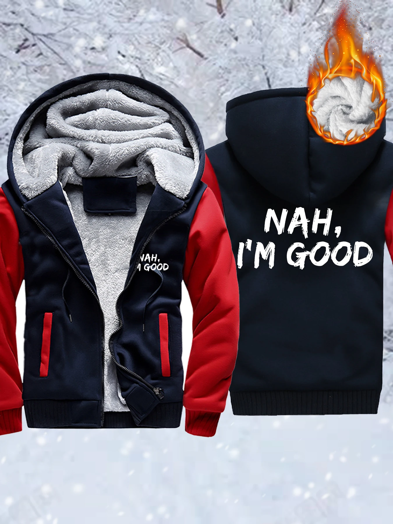 

Nah I'M Good Prints Man'S Streetwear Fleece Casual Zipper Jackets Fashion Thick Hooded Jacket Heavyweight Soft Sweatshirt