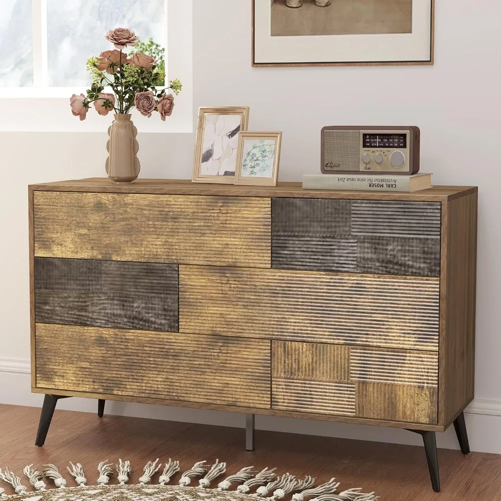 

6 Drawer Dresser for Closet for Bedroom, Fluted Modern Chest of Drawers with Push to Open Storage, 47” Handleless Wooden Dresse