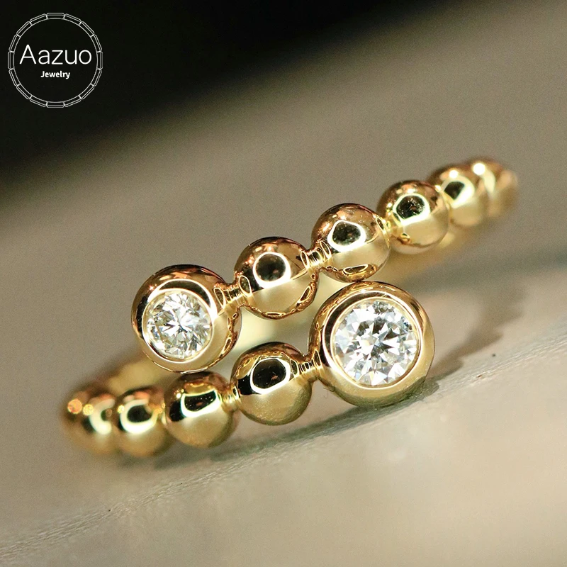 Aazuo Real Jewely Vintage Style 18K Yellow Gold  Natrual Diamonds Fairy OL Open Rings For Girls & Women Senior Banquet Party