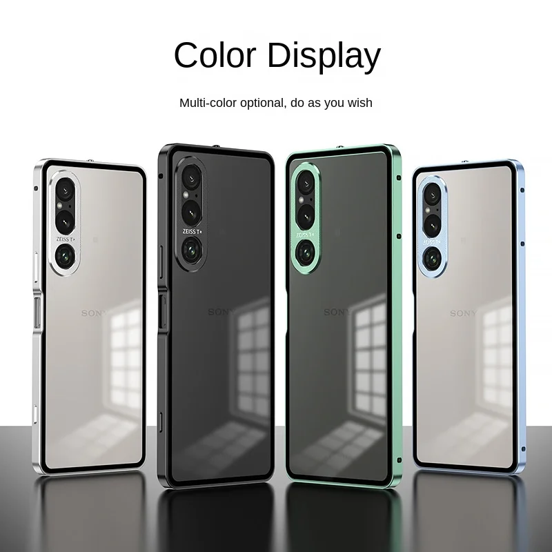 For Sony Xperia 1 V 1V 5G Case Metal Bumper with Single-sided Clear Matte Hard Back Cover Phone Case for Sony Xperia 1 V 1V 5G