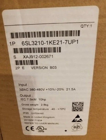 

Brand New Original 6SL3210-1KE21-7UP1 6SL3210 1KE21 7UP1 10HP 7.5kW Inverter Fast Delivery