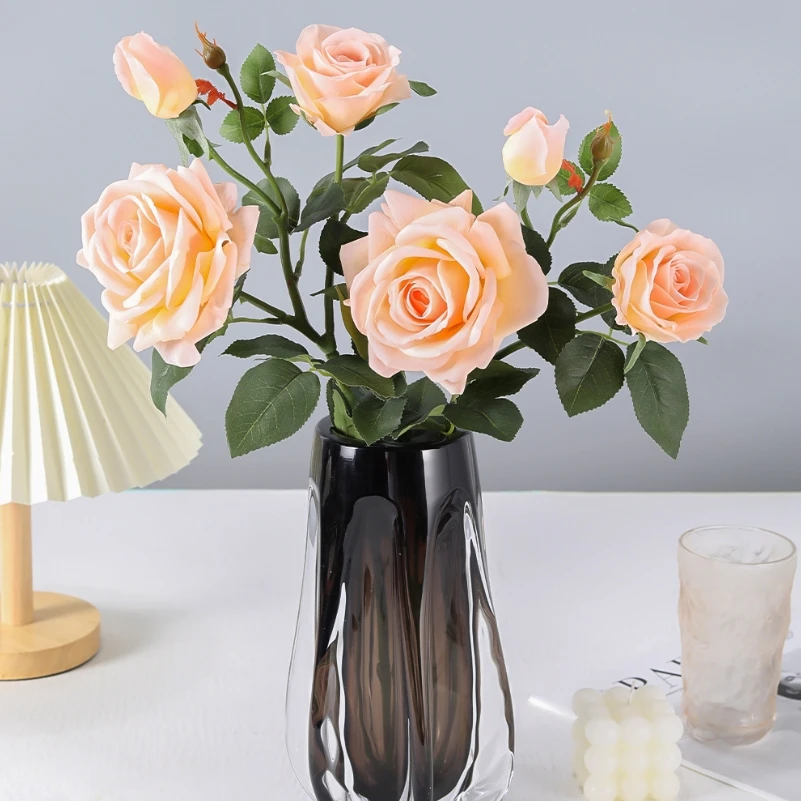 

3Pcs 3 Head Latex Moisturizing Rose Bouquet Artificial Flowers Real Touch Wedding Style Faux Dried Flower For Home Decor