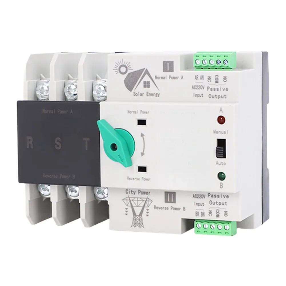 3P 63A-100A Dual Automatic Transfer Switch 220V 50/60Hz Manual Auto Solar Backup PC Grade Tool Accessory