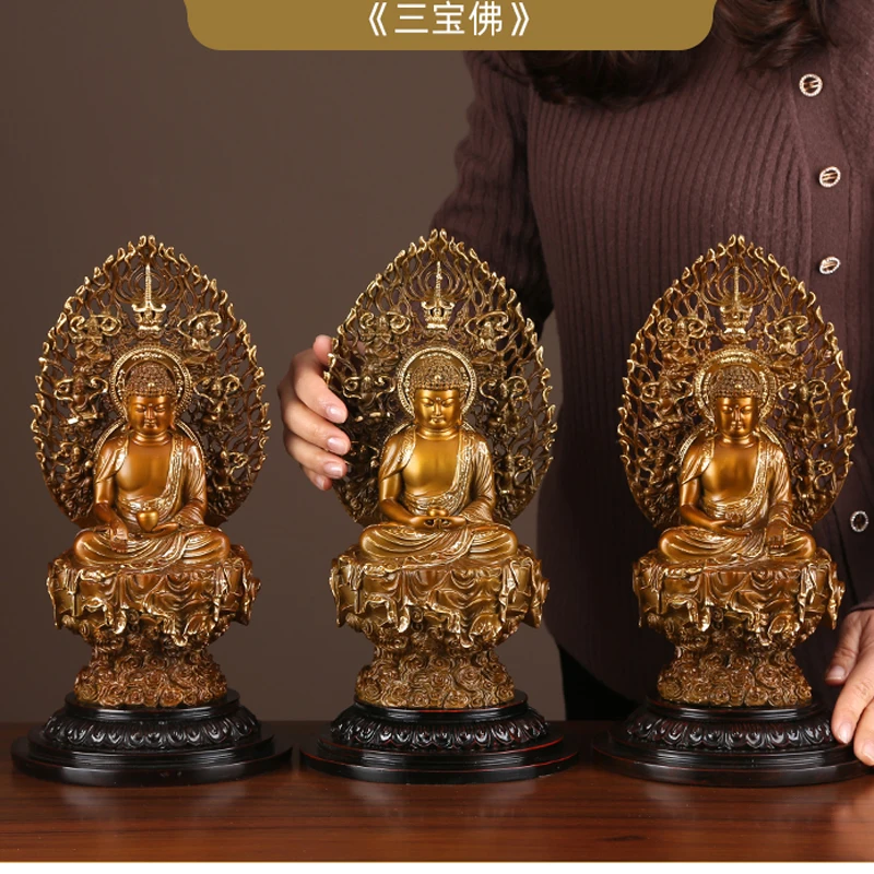 A SET 3P High grade gilding Buddha SAN BAO FO Sakyamuni Amitayus Medicine statue HOME shrine shop bless safe