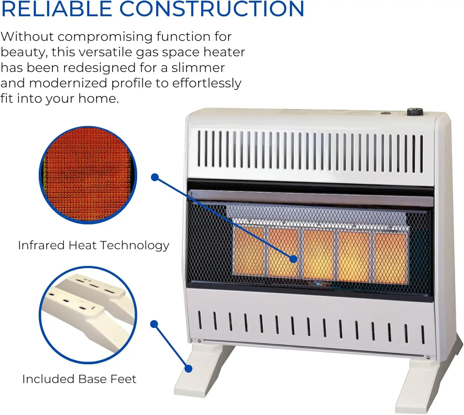 MN300TPA-B Ventless Natural Gas Infrared Space Heater with Thermostat Control for Home and Office Use, 30000 BTU, Heats Up to 14