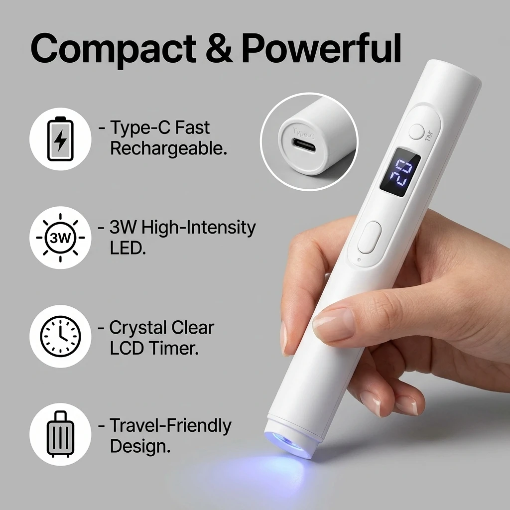 Handheld UV LED Nail Lamp Rechargeable Mini Flash Cure Light Portable Cordless Fast Drying for Gel Nail Art Salon Grade