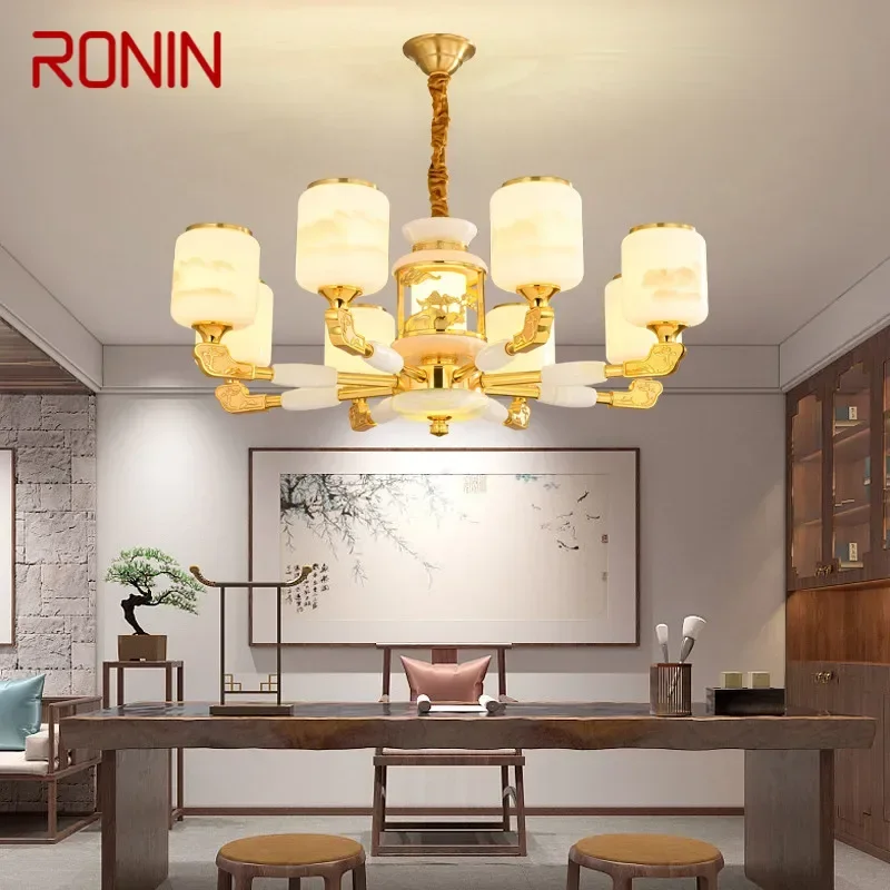 

RONIN Contemporary Luxury Brass Pendent Lamp Chinese style Living Room Dining Room Bedroom Villa Hotel Sample Room Chandelier