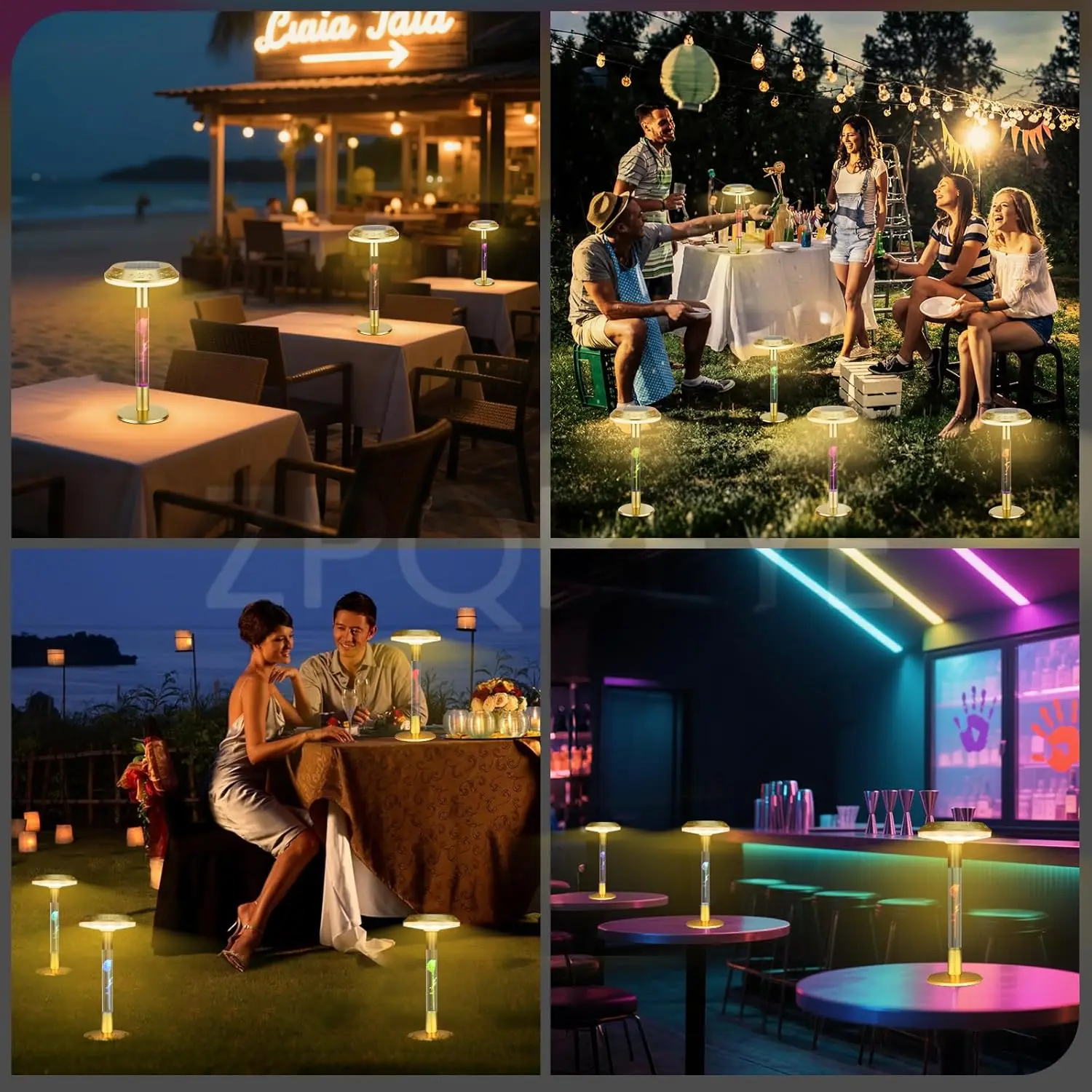 مصباح محمول يعمل باللمس بـ 7 ألوان، ضوء منضدة لاسلكي قابل لإعادة الشحن عبر USB للمنزل وغرفة النوم والشرفة والمكتب