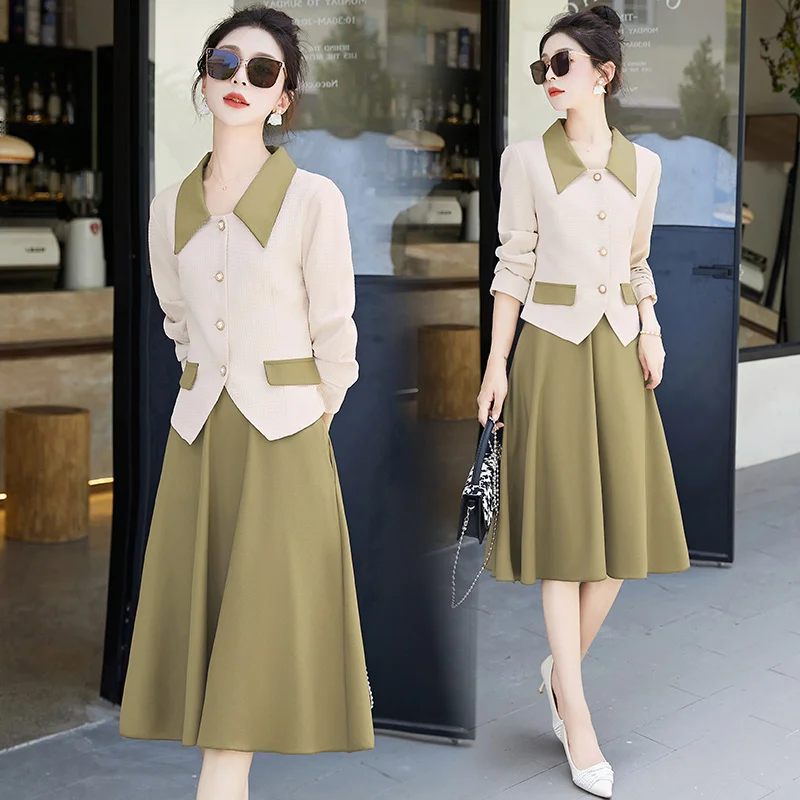 Tweed Suit Set Skirt Autumn Women's 2024 Fall New Professional High-end Elegant A-line Skirt Two-piece Set Trendy High Quality