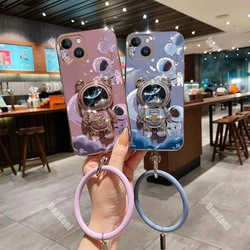 13 14 Sky Astronaut Holder Plating Phone Case For iPhone 13 11 14 12 15 Pro Max 15 14 Plus 7 8 6 6S Plus XS XSMax XR X Cover