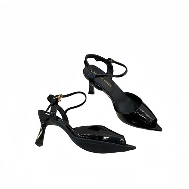 

8cm Stiletto Heel Sandals Black Patent Leather Peep Toe Ladies Summer Shoes Comfortable High Heels Woman Shoes Sandals White