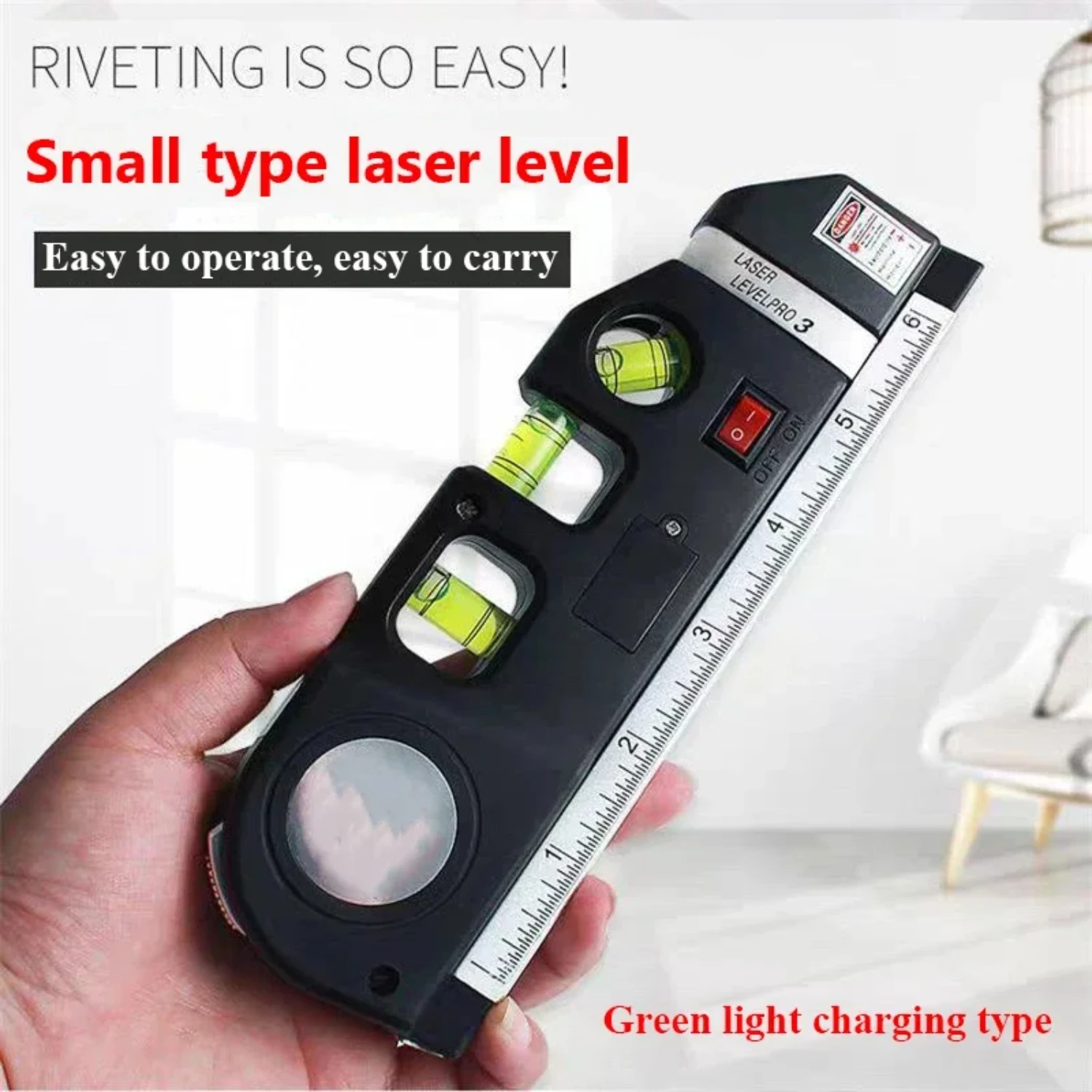 Green light Laser Level Vertical Horizontal 2 Lines Lasers Ruler Measure Tape Aligner Bubbles Black Balance Horizontal Ruler