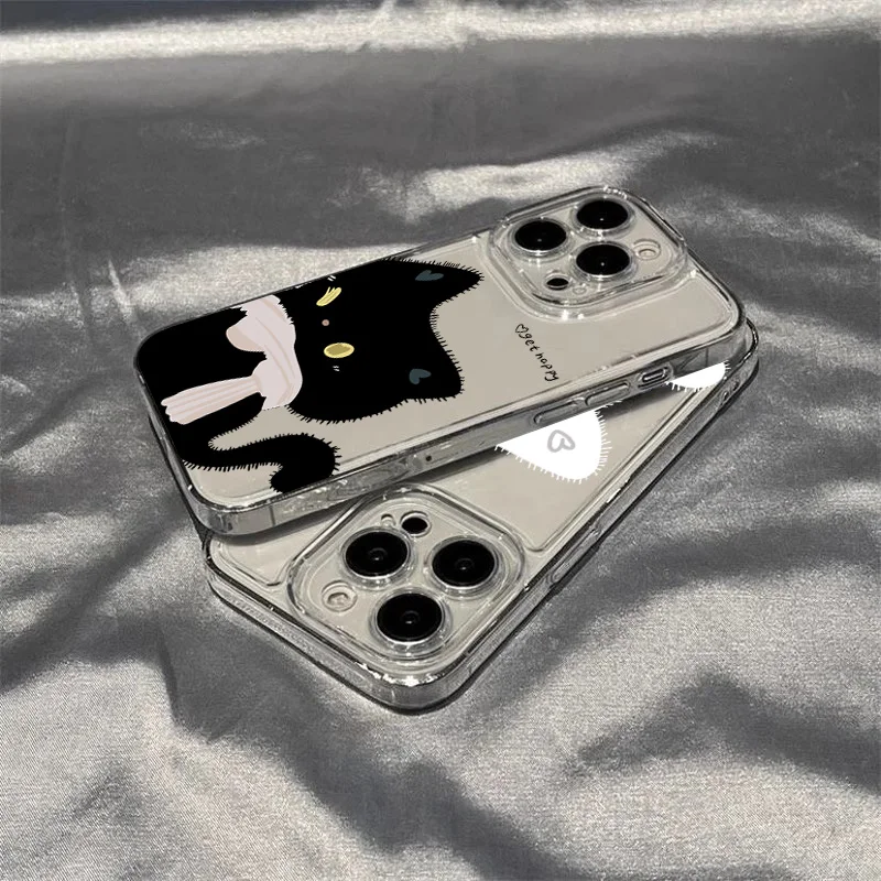Cartoon Black White Cat Couple Phone Case For Samsung Galaxy A17 A16 A15 A35 A55 A37 A57 S25 S26 Ultra S23 S22 Plus S24FE Cover
