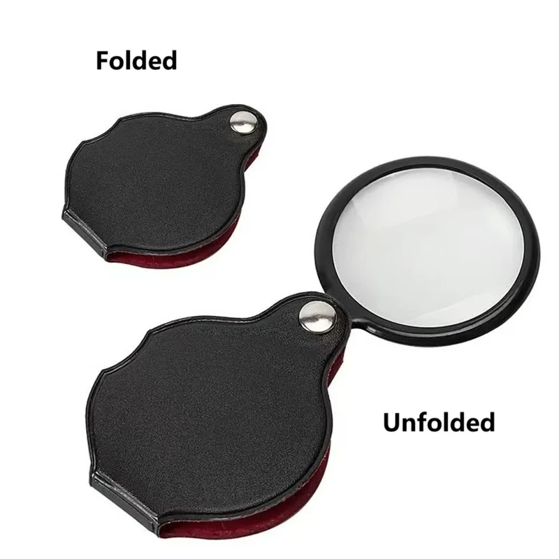 

60mm Foldable Leather Case Magnifying Glass 10x Magnification Glass Lens, Suitable for the Elderly to Read Books and Newspaper
