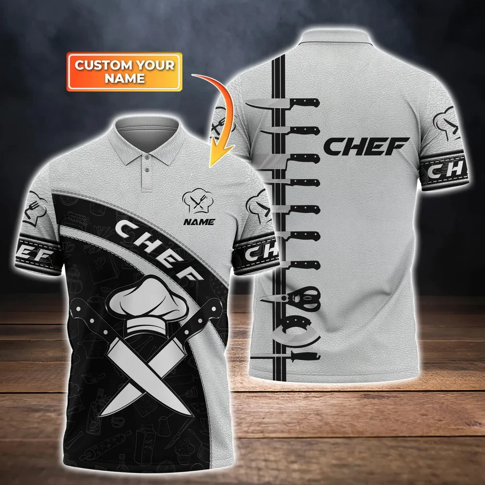 Men's Polo Shirt Funny Chef Uniform T-shirt Personalized Name 3D Print Short Sleeve Top Summer Unisex Shirt Gift for Master Chef