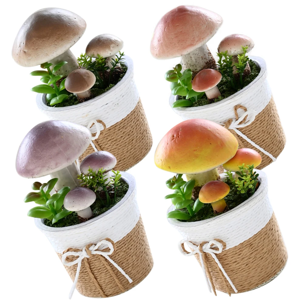 

4 Pcs Artificial Mushroom Decor Faux Plants Bonsai Mini Pot Plastic Home Office Hotel Restaurant Desktop Floor