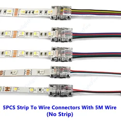5pcs 2/3/4/5/6pin Strip To Wire Connectors With 5M 22AWG Extension 12V Electrical Wire For 5050 2835 SMD RGB LED Strip Light