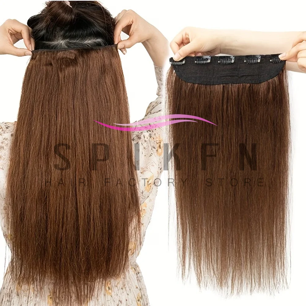 Clip In One Piece Brazilian Hair Clips Tic Tac 5 Clips 14'-22' Remy Hair Piece Straight Clip Human Hair Extensions Lightweight