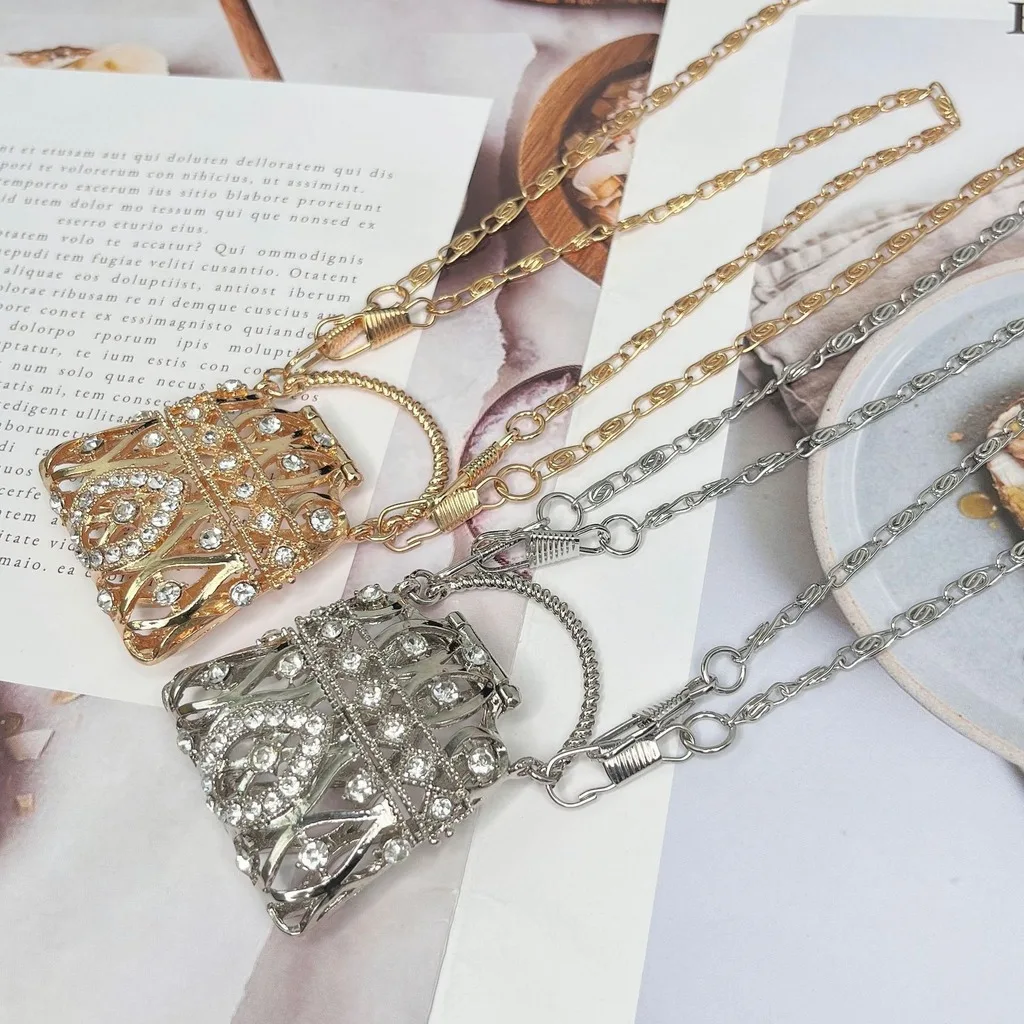 Metal Handbag Openwork Rhinestone Bag Chain Strap Bag Vertical Square Mini Evening Bag For Dresses Everyday Outfits Eveningwear