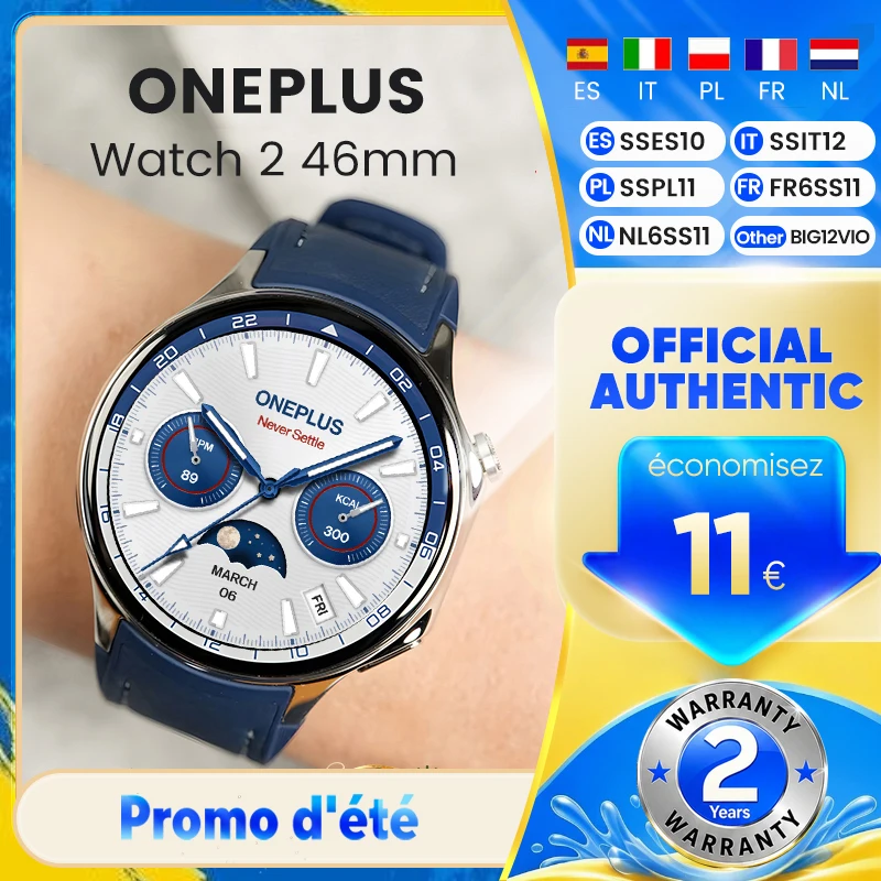 Nouvelle montre intelligente OnePlus Watch 2, écran AMOLED de 1,43 pouces, batterie de 500 mAh, plus de 100 modes sportifs, 2 Go + 32 Go, 46 mm, Wi-Fi, GPS, IP68, Google Pay