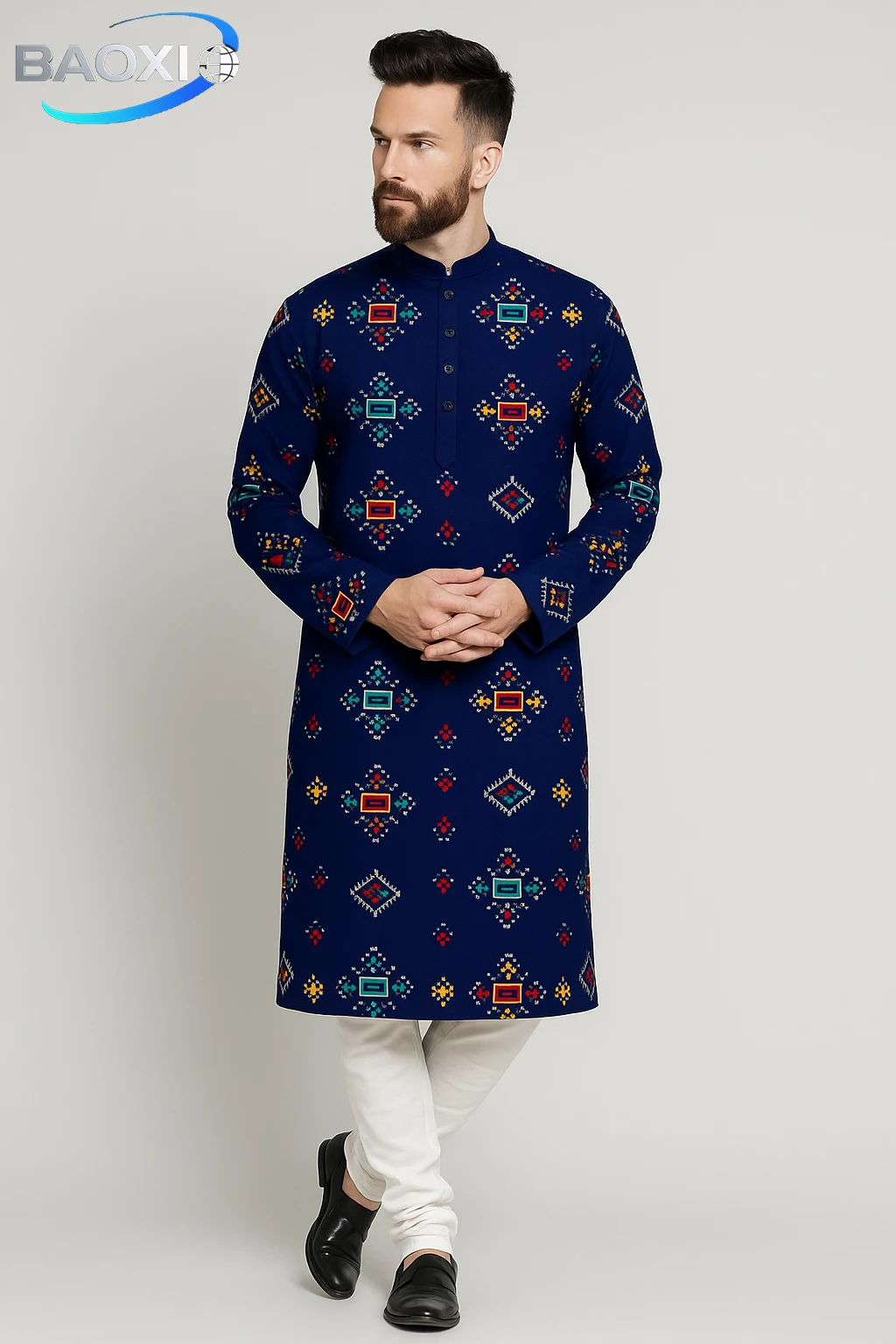 Padrão impresso masculino kurta tendo elegante e confortável ajuste regular longo robe adequado para todas as ocasiões roupas étnicas,
